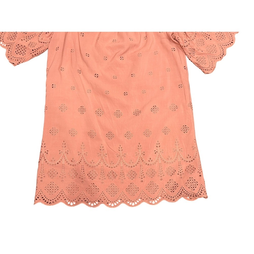 Madewell Pink Eyelet Off-The-Shoulder Scalloped Shift Dress G3057 Womens 14 - Picture 4 of 8
